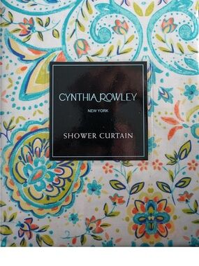 Cynthia Rowley Teal, Coral & Yellow Floral/Paisley Shower Curtain